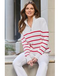 Sosandar - Ivory & Stripe Quarter Zip Jumper - Lyst