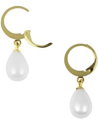 The Jewellery Stockroom - Plated Stainless Steel Pearl Charm Huggie Hoop - Lyst