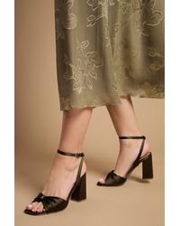 Oasis - Midyim Satin Ruched Front High Block Heel Sandals - Lyst
