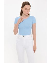Hiccup - Buttoned Short Sleeve Round Neck T-Shirt - Lyst