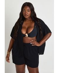 Boohoo - Plus Essentials Oversized Linen Look Short Sleeve Shirt - Lyst