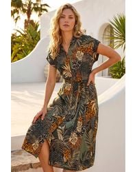 Roman - Tropical Leaf Print Shirt Dress - Lyst