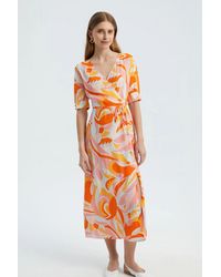 Hiccup - Abstract Surplice Neck Short Sleeve Maxi Dress With A Side Slit - Lyst