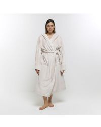 River Island - Dressing Gown Plus Fluffy Hooded - Lyst