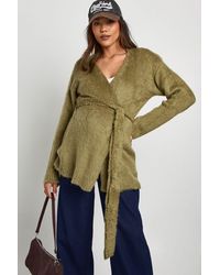 Boohoo - Maternity Fluffy Belted Cardigan - Lyst