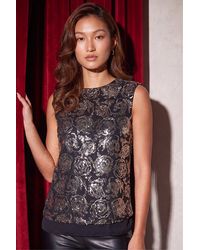 Roman - Floral Sequin Tie Back Top - Lyst
