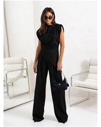 Everyday the Label - Dames Top Met Split En Rimpels En Wijde Pantalon Set - Lyst