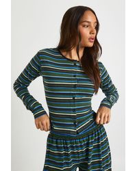 Boohoo - Stiped Button Through Long Sleeve Top - Lyst