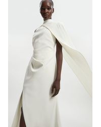 Karen Millen - Petite Soft Tailored One Shoulder Cape Sleeve Maxi Dress - Lyst