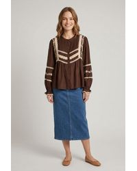 Izabel London - Lace Trim Long Sleeve Pleated Blouse - Lyst