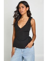 Boohoo - Poplin V Neck Peplum Top - Lyst