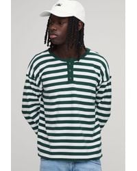 BoohooMAN - Regular Fit Henley Striped Knitted Long Sleeve T-Shirt - Lyst