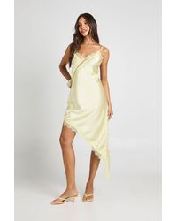 Boohoo - Satin & Lace Asymmetric Slip Dress - Lyst
