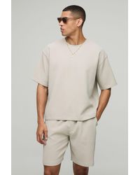 BoohooMAN - Oversized Boxy Pleated T-Shirt And Relaxed Fit Mid-Length Short Set - Lyst