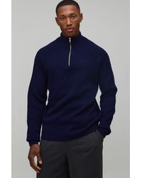 BoohooMAN - Regular Fit 1/4 Zip Raglan Funnel Neck Jumper - Lyst