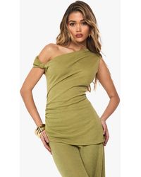Boohoo - Textured Off Shoulder Ruched Top - Lyst