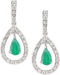 DIAMANT L'ÉTERNEL - 18kt Witgouden Druppeloorbellen Met Smaragd En Diamant - Lyst