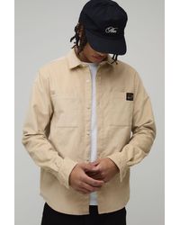 BoohooMAN - Regular Fit Long Sleeve Cord Woven Tab Overshirt - Lyst
