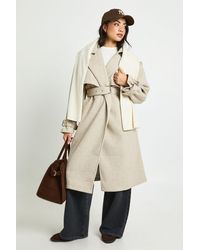 Boohoo - Oversized Belted Wool Look Trench Coat - Lyst