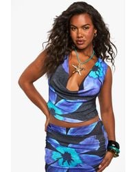 Boohoo - Textured Mesh Cowl Neck Sleeveless Top - Lyst