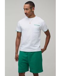 BoohooMAN - Contrast Blanket Stitch Slim Fit T-Shirt & Regular Fit Short Set - Lyst