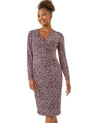Roman - Leaf Print Chain Detail Midi Dress - Lyst