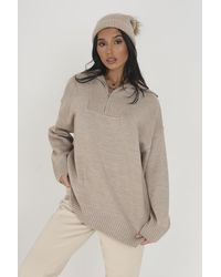Brave Soul - Oversized Zip Collar Knitted Jumper - Lyst