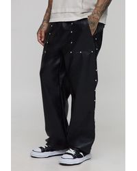 BoohooMAN - Tall Studded Leather Look Drawcord Relaxed Carpenter Trousers - Lyst