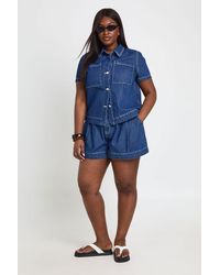 Boohoo - Plus Pleated Flippy Denim Short - Lyst