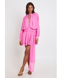 Boohoo - Tall Chiffon Ruched Drape Smock Dress - Lyst
