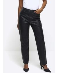River Island - Straight Trousers Petite Faux Leather Pu - Lyst