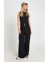 Boohoo - Petite Crinkle Rib Button Through Sleeveless Top And Trouser Set - Lyst