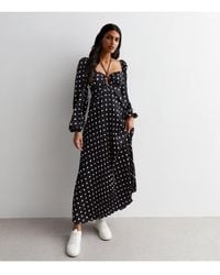 Gini London - Polka Dot Pleated Cut Out Maxi Dress - Lyst