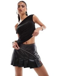 ASOS - Zip Detail Leather Look Pleated Mini Skirt - Lyst