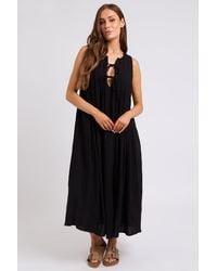 Urban Bliss - Tie Front Linen-Blend Pleated Maxi Dress - Lyst