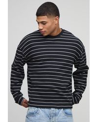 BoohooMAN - Oversized Striped Heavyweight Long Sleeve Waffle T-Shirt - Lyst