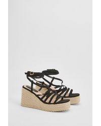 Faith - Sandy Faux Suede Strappy Open Toe Espadrille Wedge Sandals - Lyst