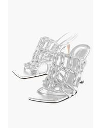 Bottega Veneta - Lamé Geweven Leren Sandalen Met Spoelhak 10 Cm In Zilver - Lyst