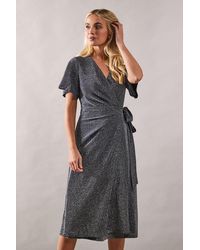 Wallis - Petite Occasion Glitter Jersey Tie Midi Dress - Lyst