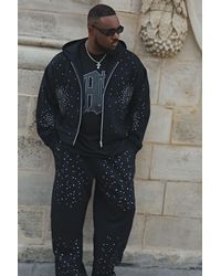 BoohooMAN - Plus Shrunken Rhinestone Zip Through Hoodie - Lyst