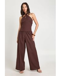Boohoo - Linen Look Beaded Halter Neck Top & Slouchy Trouser Co-Ord - Lyst