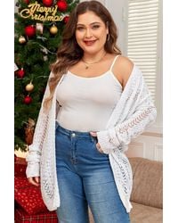 Azura Exchange - Witte Plus Size Eyelet Brei Open Voor Cardi - Lyst