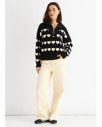 Gini London - Heart Zip Up Loose Fit Knit Jumper - Lyst