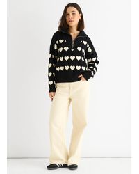 Gini London - Heart Zip Up Loose Fit Knit Jumper - Lyst