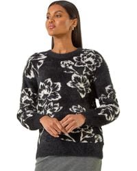 Roman - Fluffy Floral Knit Jumper - Lyst
