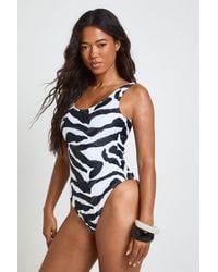 Boohoo - Zebra Print Essentials Scoop Swimsuit - Lyst