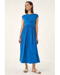 Roman - Crossover Front Stretch Midi Dress - Lyst