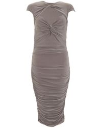 Quiz - Taupe Ruched Bodycon Midi Dress - Lyst