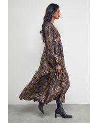 Warehouse - Textured Organza Wrap Tier Smock Midi Dress - Lyst