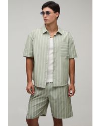 BoohooMAN - Wide Stripe Oversized Curved Hem Shirt & Baggy Short Set - Lyst